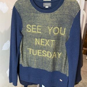 Jack & Jones Women's Navy and Yellow Graphic Sweater